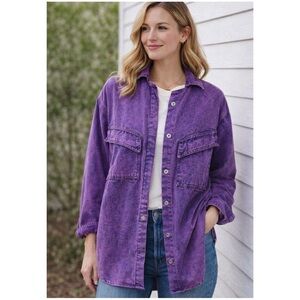 SUNDANCE Women Size M Purple Vtg Oversized Denim Button-Down Long Sleeve Shirt